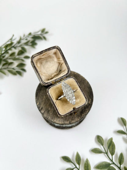 Antique Edwardian Diamond Navette Statement Ring in 18ct White Gold