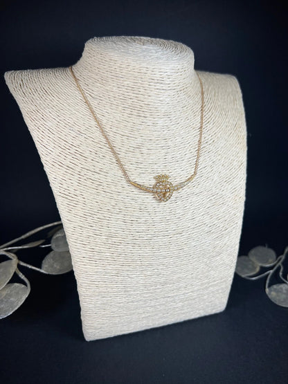 Antique 15ct Gold Edwardian Heart, Crown, Crescent, Pearl Pendant Necklace