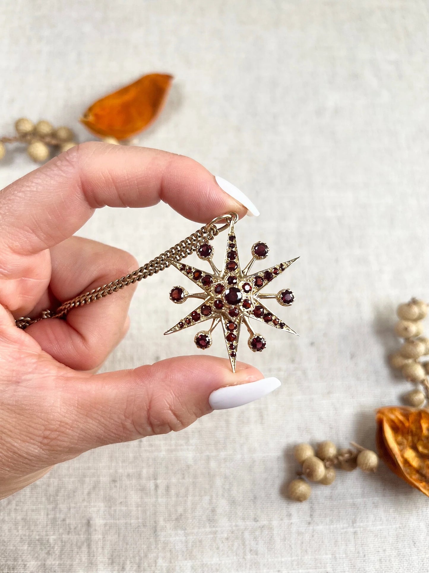 Vintage 9ct Gold Stamped, 1960s Garnet Starburst Pendant
