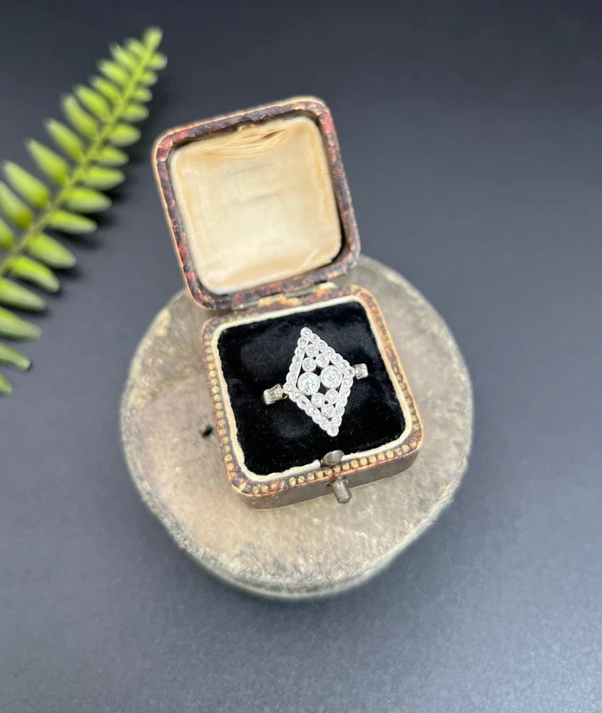 Antique Diamond Marquise Shaped Ring In 18 Carat Yellow Gold And Platinum