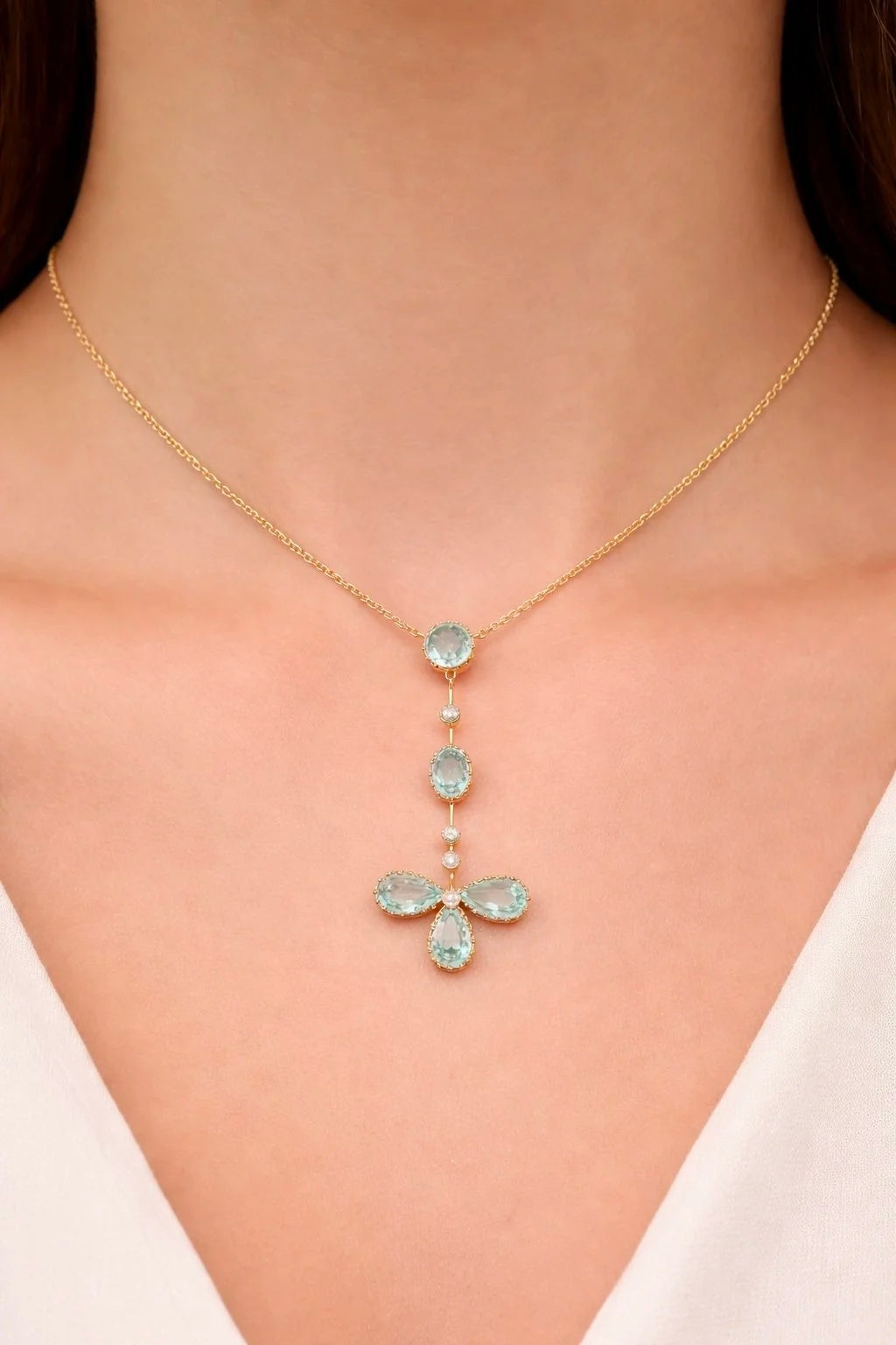 Antique 9 ct Yellow Gold, Edwardian Aquamarine And Pearl Floral Pendulum Drop Pendant