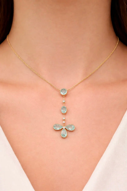 Antique 9 ct Yellow Gold, Edwardian Aquamarine And Pearl Floral Pendulum Drop Pendant