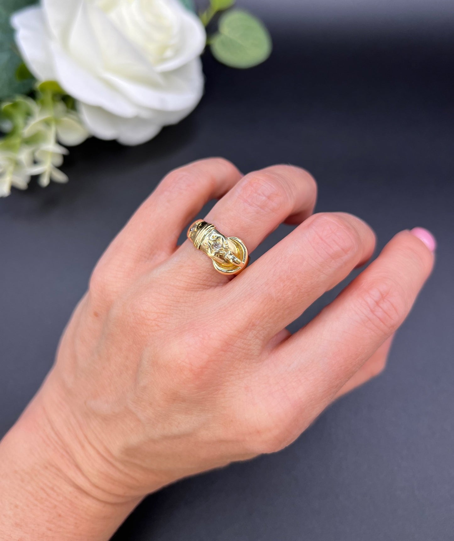 Antique 18 ct Yellow Gold, Edwardian Star Set Diamond Buckle/Belt Ring