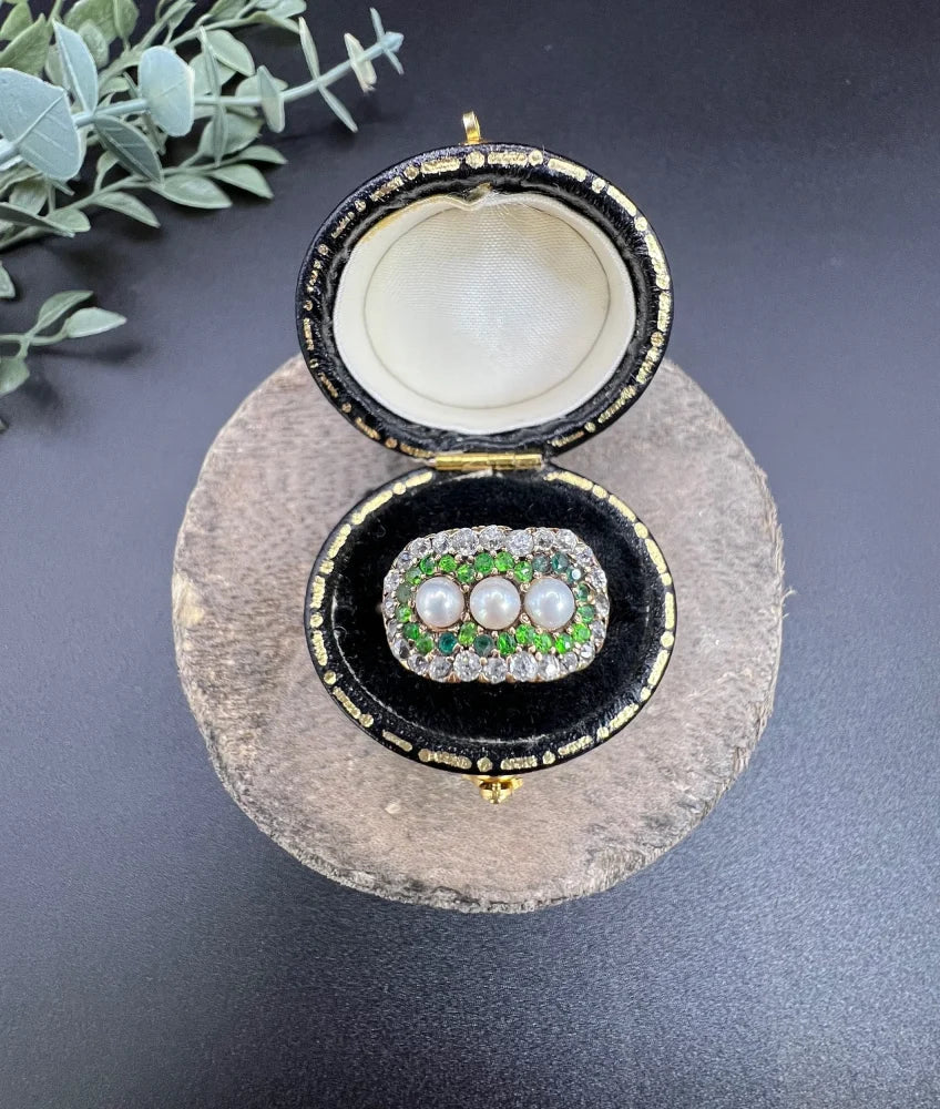 Antique Trilogy Cluster Ring In 18 Carat Yellow Gold With Gemstones