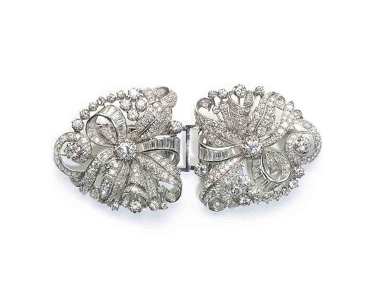 1950s Double Diamond Platinum Clip Brooch
