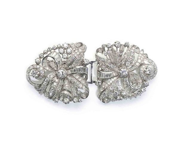1950s Double Diamond Platinum Clip Brooch