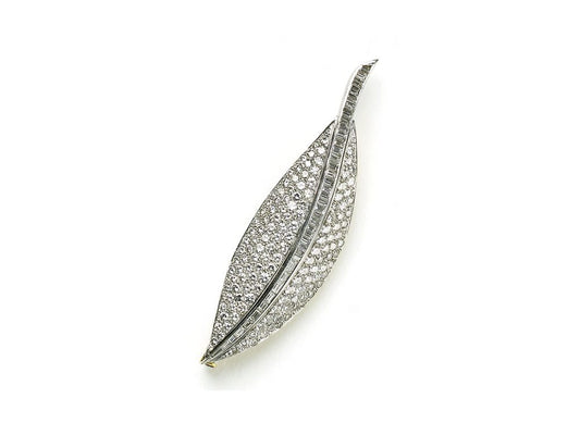 Vintage Diamond Set Gold Platinum Leaf Brooch