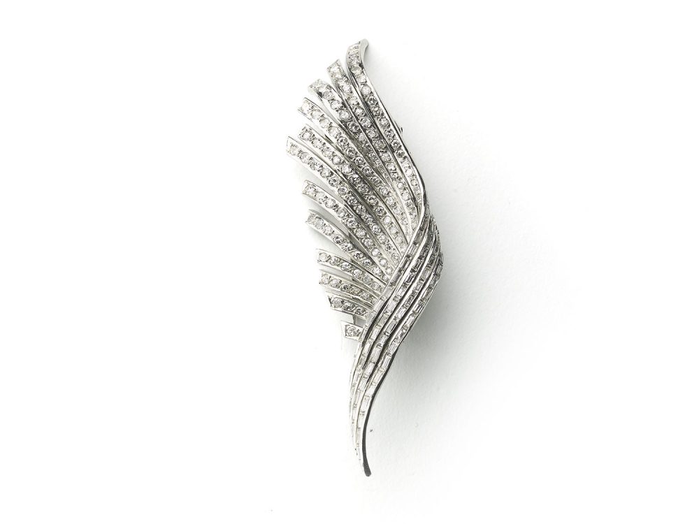 Diamond Platinum Feather Brooch