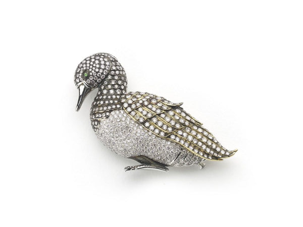 Diamond gold platinum Duck Brooch