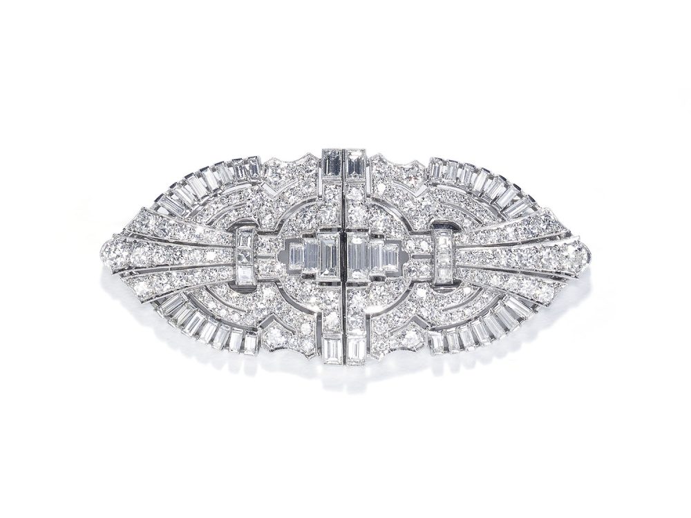 Antique Art Deco Diamond Double Clip Brooch