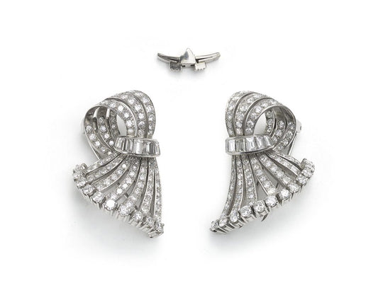 Vintage Diamond Double Clip Brooch