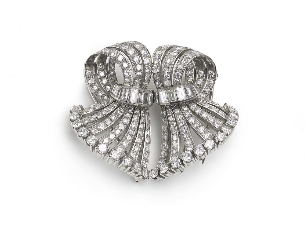 Vintage Diamond Double Clip Brooch