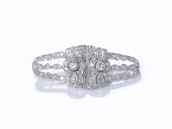 Antique Art Deco Diamond Platinum Double Clip Brooch
