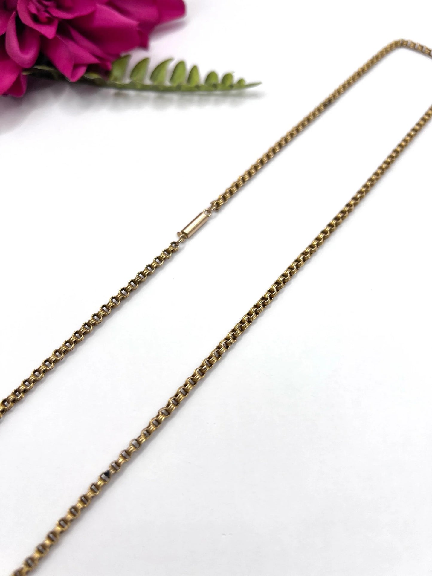 Antique 15ct Yellow Gold, 19 Inch Fancy Round Belcher Link Chain