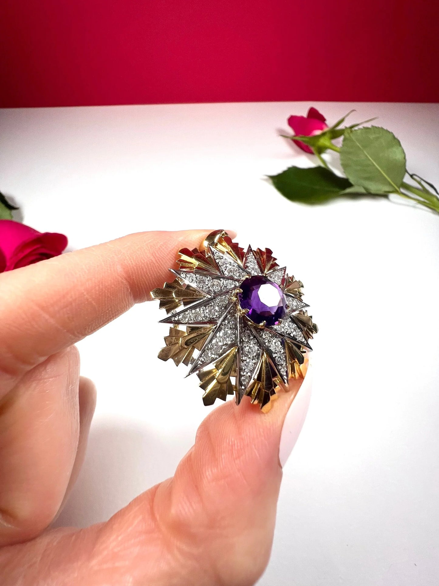 Vintage 1940s Amethyst & Diamond Star Pendant