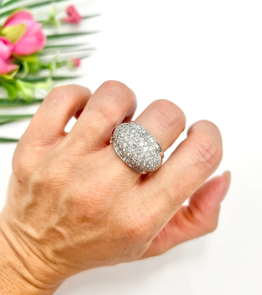 Vintage 6.5ct Diamond Dome Bombe Cocktail Ring
