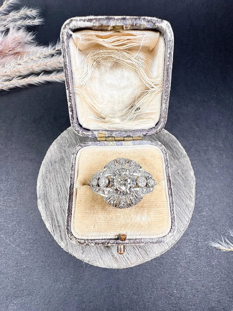 Art Deco Diamond Bombe Cluster Dress Ring in Platinum and 18ct Gold