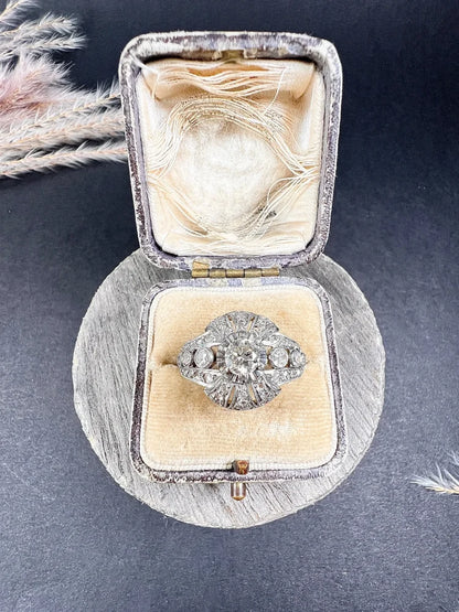Art Deco Diamond Bombe Cluster Dress Ring in Platinum and 18ct Gold