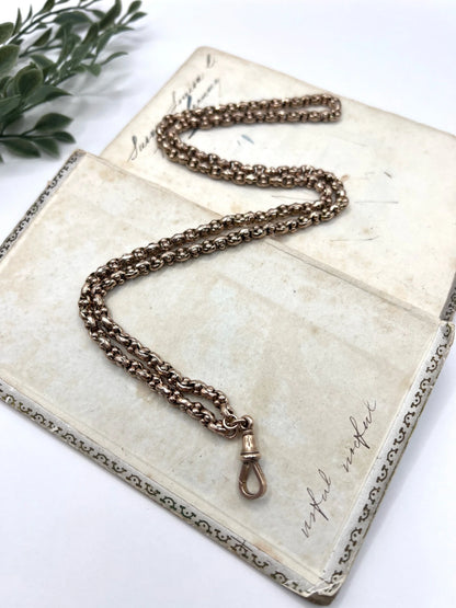 Victorian 9 Carat Rose Gold Long Fancy Link Chain, Circa 1880