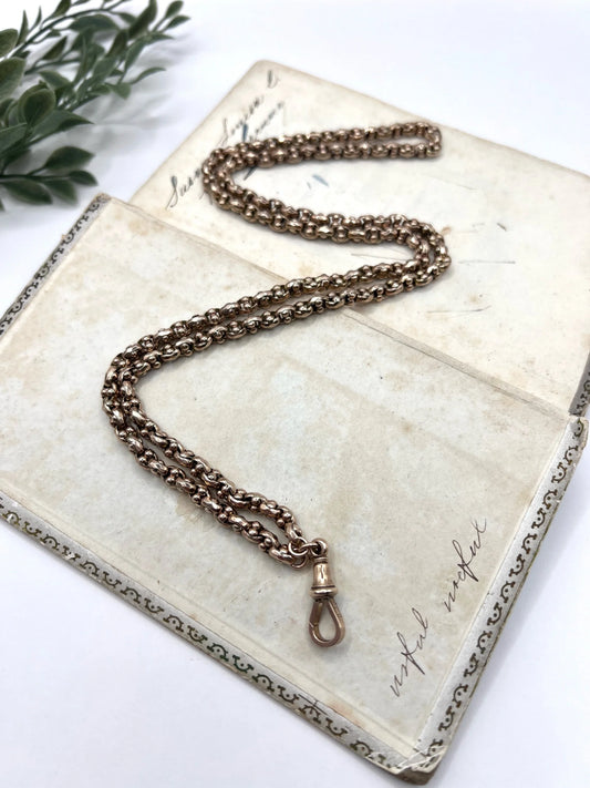 Victorian 9 Carat Rose Gold Long Fancy Link Chain, Circa 1880