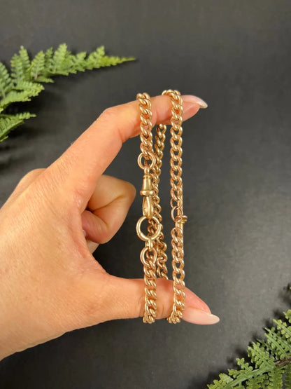 Victorian Antique 9ct Rose Gold Curb Link Albert Chain Necklace