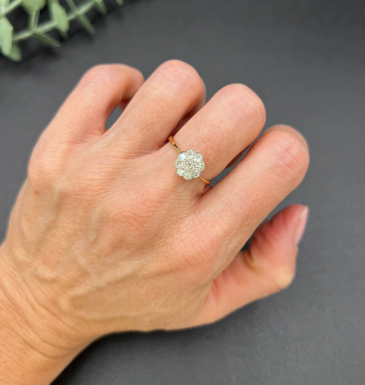 Antique 18ct Gold & Platinum, Edwardian 0.75 Carat Diamond Daisy Cluster Ring