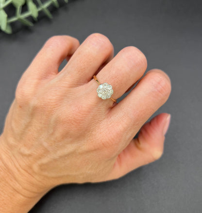 Antique 18ct Gold & Platinum, Edwardian 0.75 Carat Diamond Daisy Cluster Ring
