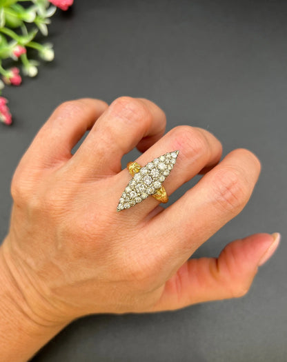 Victorian 18 Carat Yellow Gold Diamond Marquise/Navette Ring, 2.20 Carats