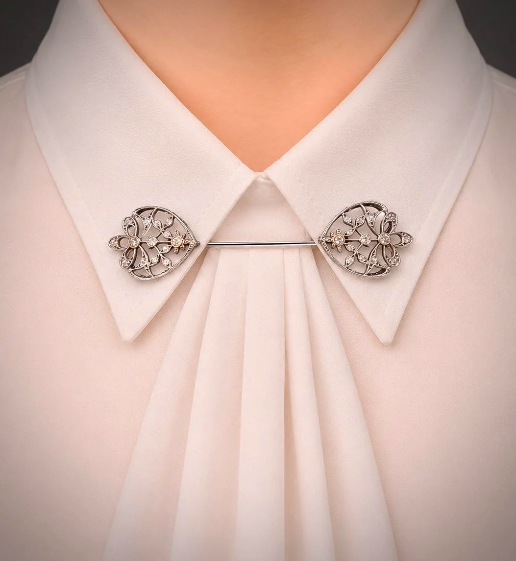 Antique 18ct White Gold, Edwardian Diamond Jabot Pin