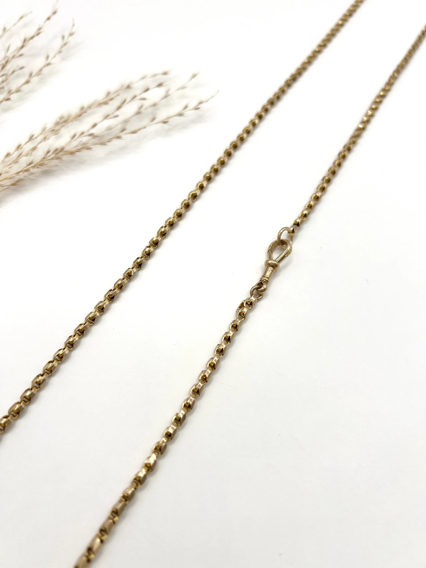 Antique 9 ct Rose Gold Edwardian 28 Inch Long Tulip Link Chain With Swivel Clasp