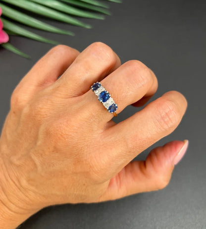 Antique Sapphire And Diamond Seven Stone Ring In Gold And Platinum