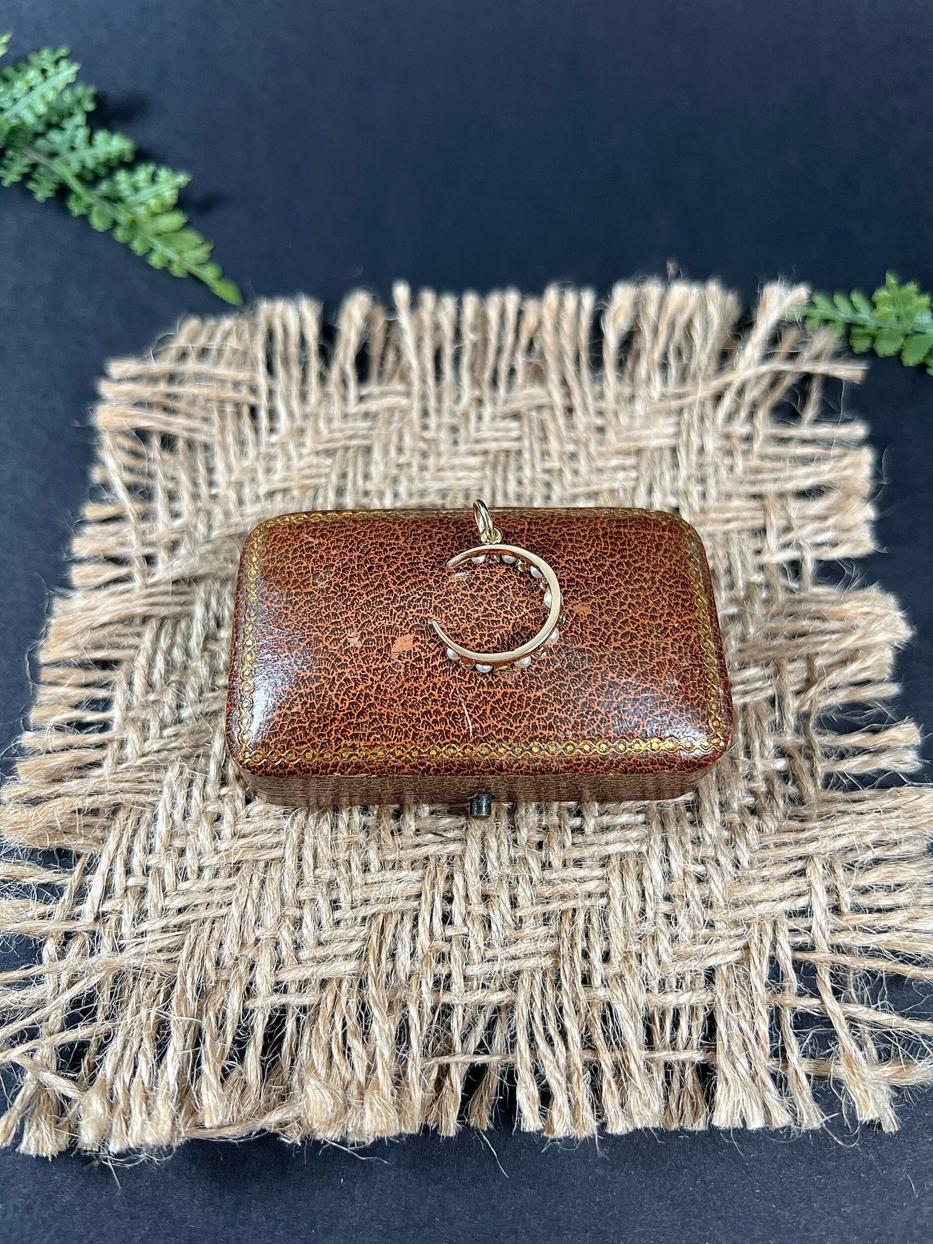 Antique 18ct Yellow Gold, Edwardian Diamond & Pearl Crescent Moon Pendant