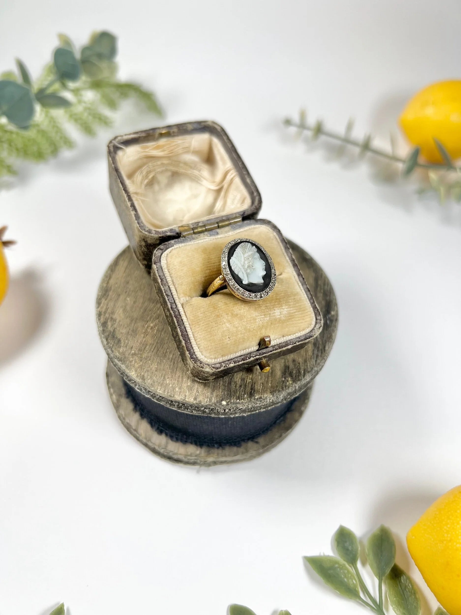 Victorian 18 Carat Gold Diamond and Hardstone Cameo Portrait Ring, Circa 1880