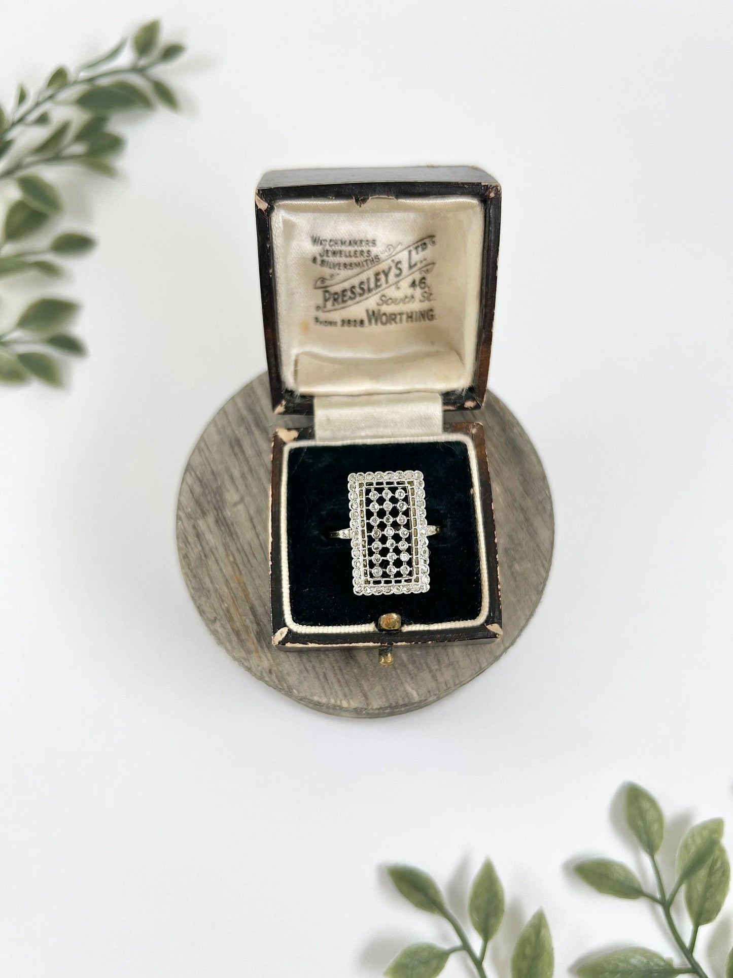 Edwardian Antique Diamond Rectangular Plaque Ring