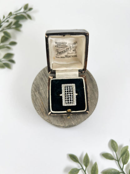 Edwardian Antique Diamond Rectangular Plaque Ring