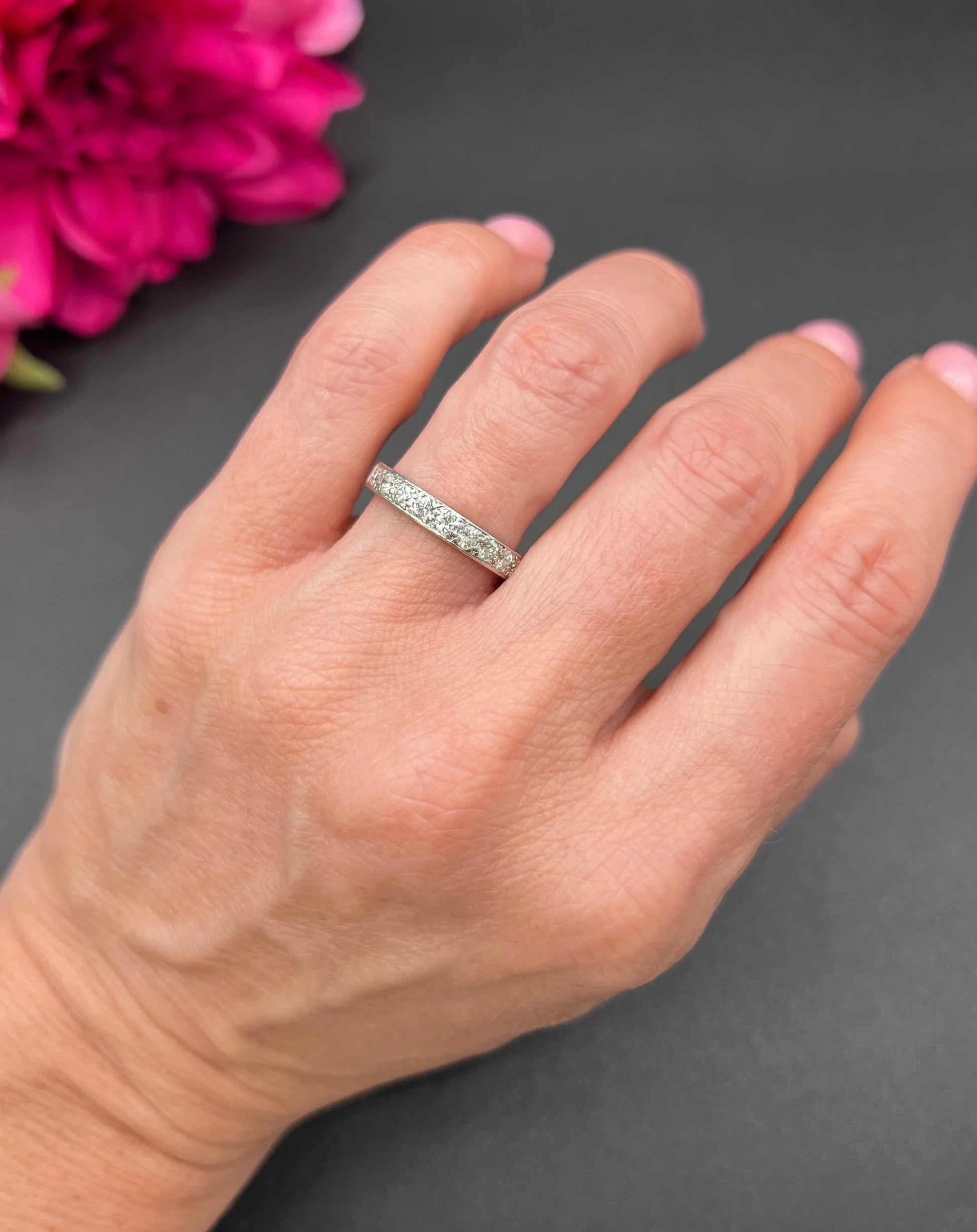 Vintage Platinum Diamond Half Eternity Ring, Hallmarked London 1984