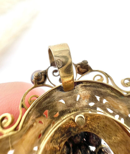 Antique Diamond, Enamel And Pearl Brooch In 18 Carat Yellow Gold