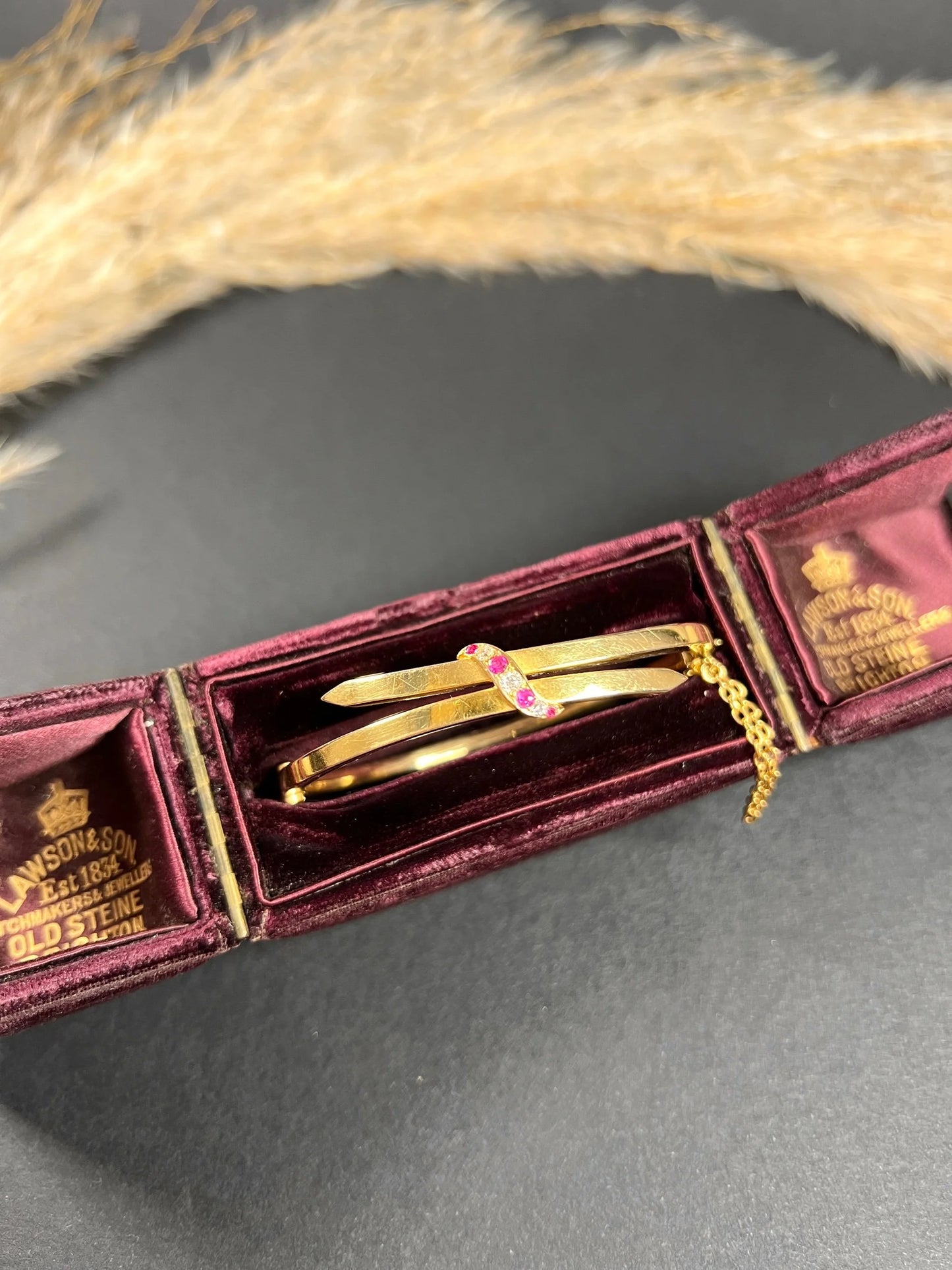 Vintage 15 Carat Yellow Gold, 1930's Ruby And Diamond Crossover Bangle