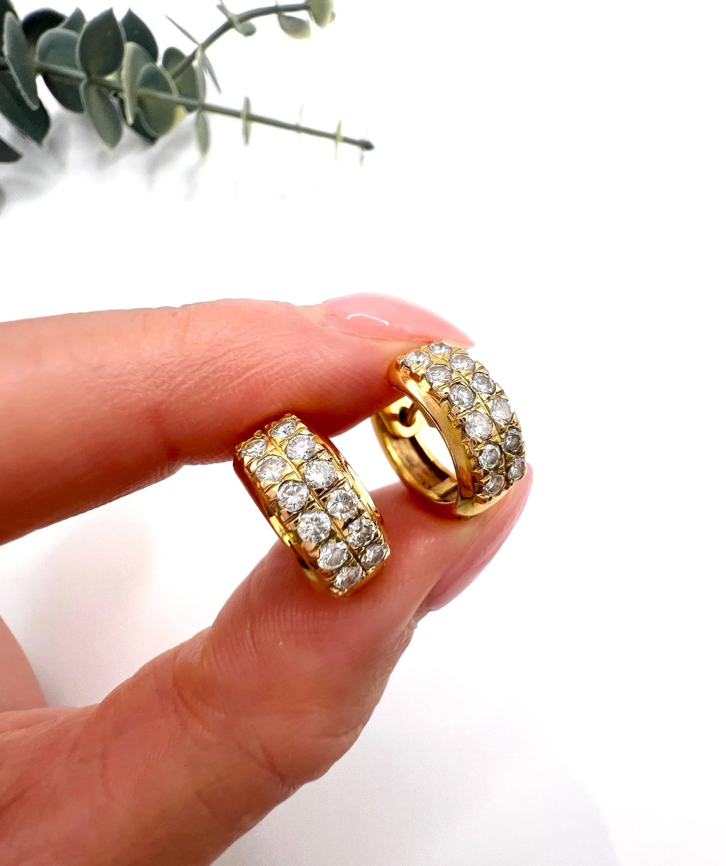 Vintage 18 Carat Yellow Gold Diamond Huggies Hoop Earrings, Circa 2000