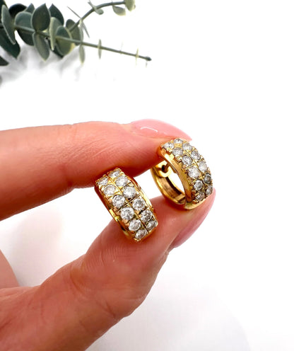 Vintage 18 Carat Yellow Gold Diamond Huggies Hoop Earrings, Circa 2000