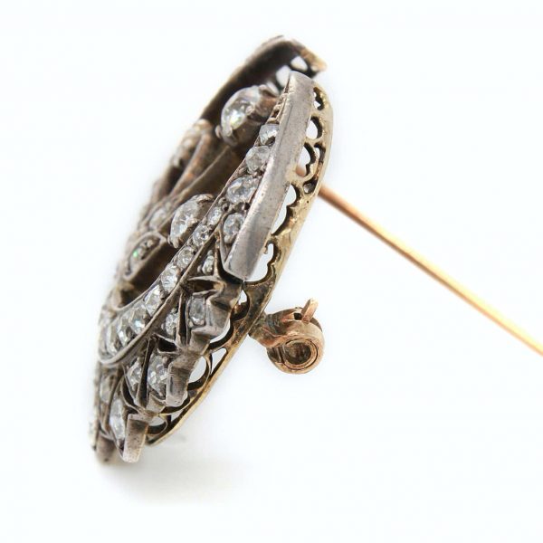 Antique Victorian Diamond Crescent and Flower Brooch