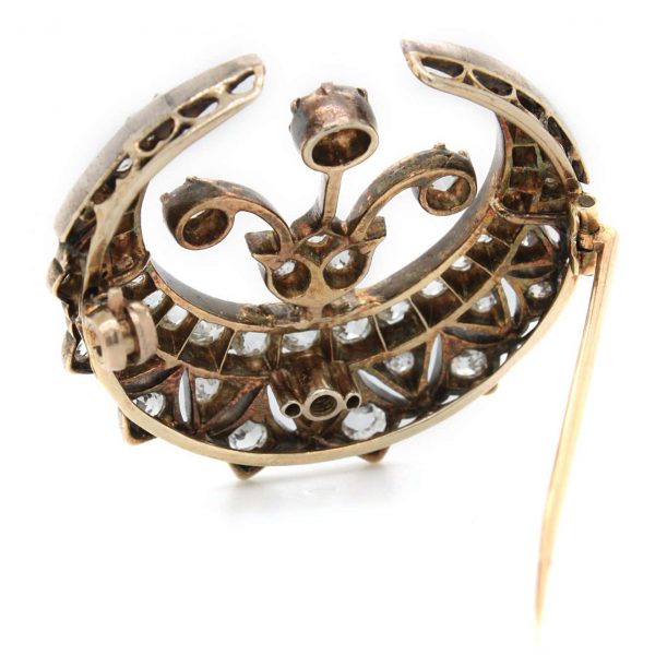 Antique Victorian Diamond Crescent and Flower Brooch