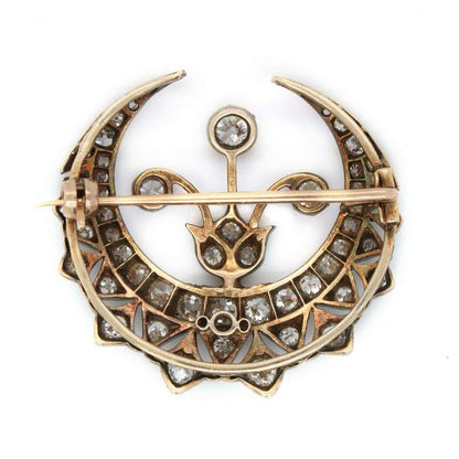 Antique Victorian Diamond Crescent and Flower Brooch