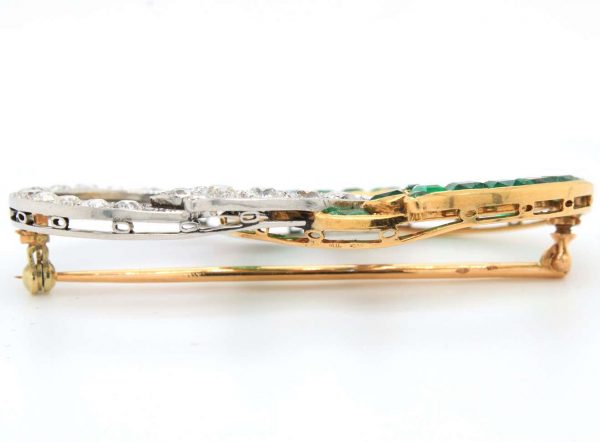 Antique French Art Nouveau Intertwined Emerald and Diamond Brooch by George Fonsèque