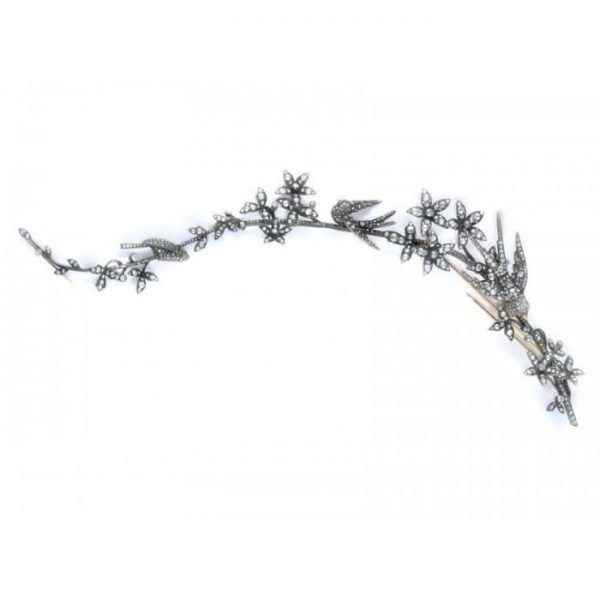 BIRD & FLOWER DIAMOND BROOCH