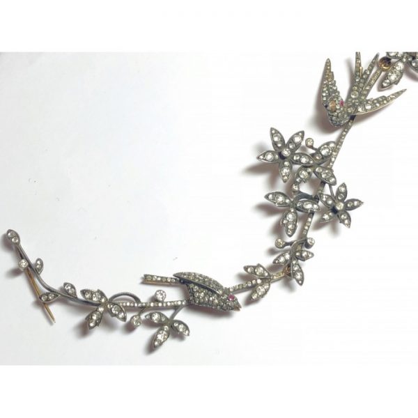 Bird & Flower Diamond Brooch