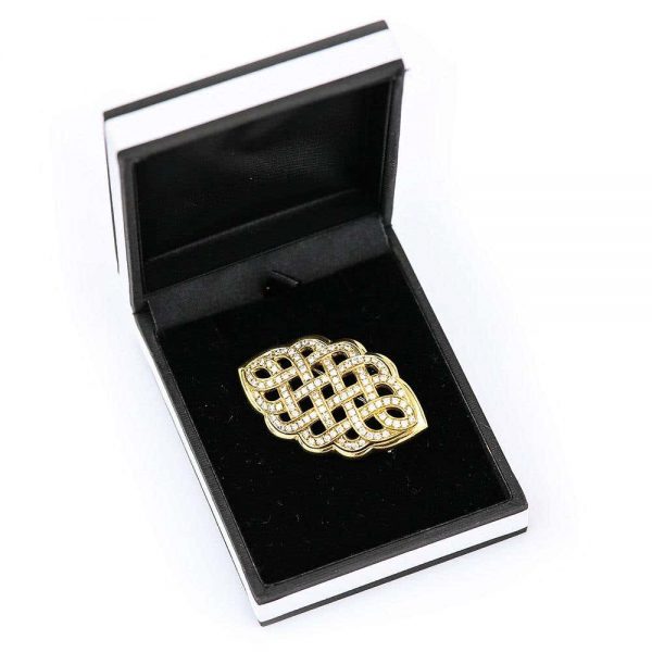 2.5ct Diamond Celtic Love Knot Brooch in 18ct Yellow Gold