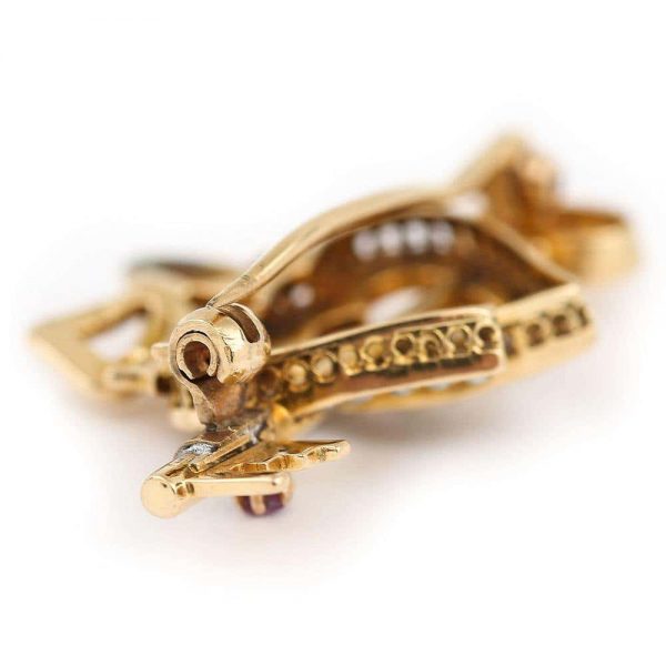 Antique Victorian 15 Carat Gold Pearl Dual Sweet Heart Ruby Key and Diamond Bow Brooch