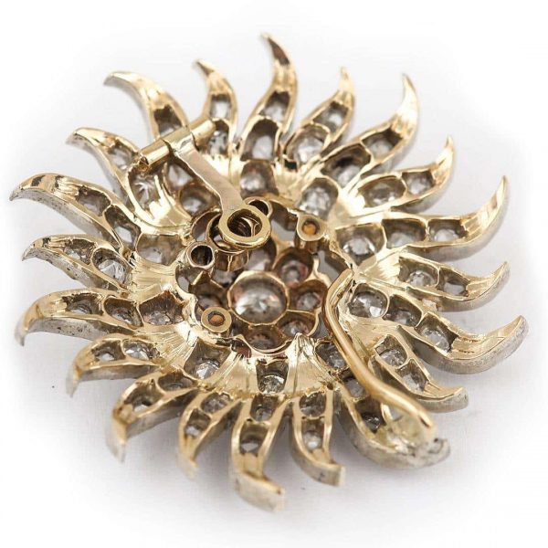 Antique Victorian 1.40 Carat Diamond Sunburst Star Brooch Pendant, Circa 1890