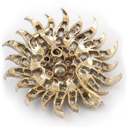 Antique Victorian 1.40 Carat Diamond Sunburst Star Brooch Pendant, Circa 1890